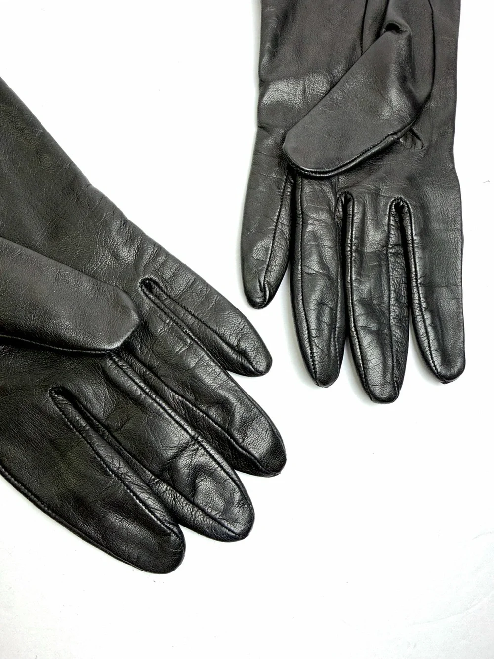 Portolano Black Leather Gloves Silk Lined with O-Ring Stud Details size 7,5